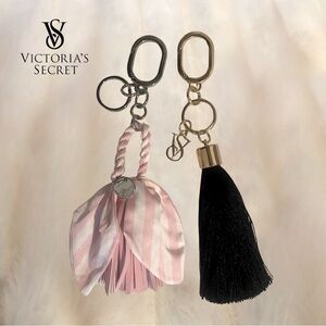 NEW-Victoria's Secret Tassel Pink & Black Bag Charm Keychain Bundle